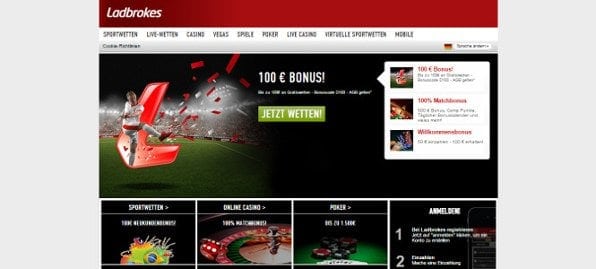 Die Startseite von Ladbrokes: Gut strukturiert und optisch ansprechend