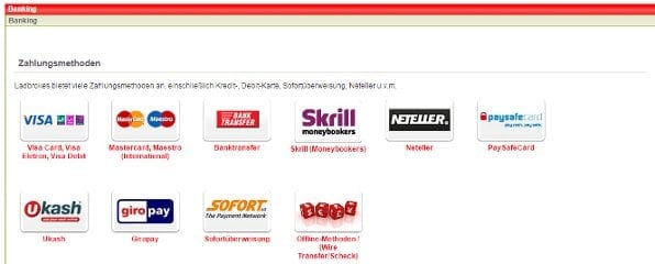 Ladbrokes bietet einige Zahlungsmethoden wie beispielsweise Kreditkarten und e-Wallets