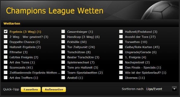 Bwin bietet eine Vielzahl an Wettarten bei Fußballwetten