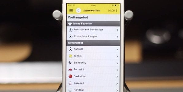 Das umfangreiche Wettangebot bietet auch einige exotische Sportarten. Hier die Wettangebots-Übersicht in der Interwetten-App Ansicht.