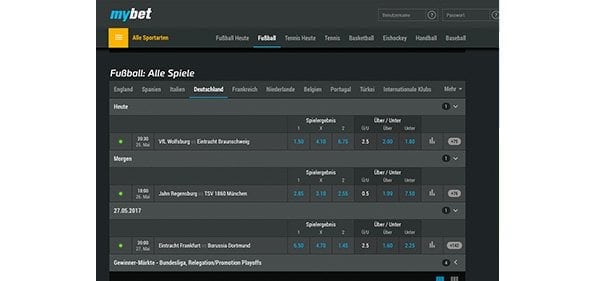 Wettmarkt: Beispielhafte Fußballwetten bei mybet