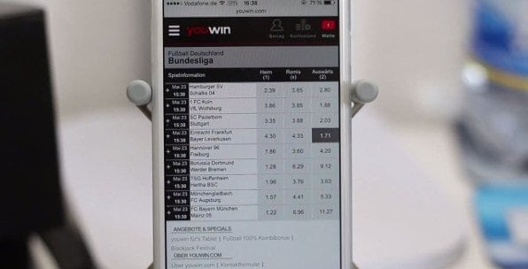 Beispielhafte Fußball Wette im mobilen Livecenter von Youwin