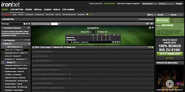 Das Livewettenangebot von Ironbet ist hauptsächlich auf Fussball ausgelegt
