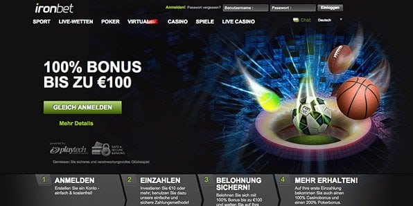 Jeder Neukunde erhält bei Ironbet bis zu 100 Euro Wettbonus