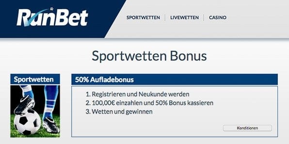 Neukunden erhalten bei Rubet einen 50% Wettbonus bis zu einer Einzahlung von 100 Euro