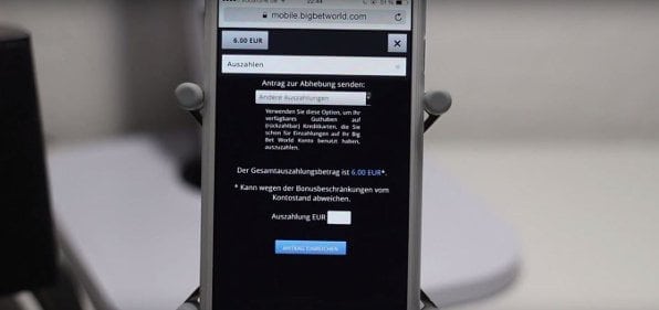 Auch mobil erfolgt die Auszahlung bei Big Bet World unkompliziert und schnell!