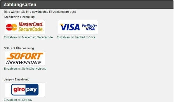 Tipp3 bietet eine geringe Auswahl an Zahlungsmöglichkeiten