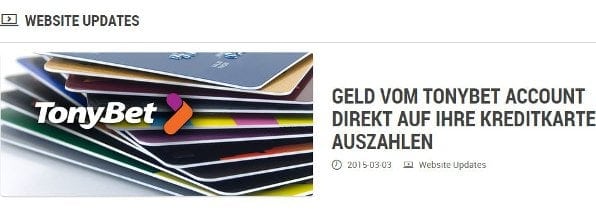 Eine Tonybet-Auszahlung ist auch auf Kreditkarten möglich