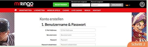 Registrierung Schritt 2 - Mr. Ringo