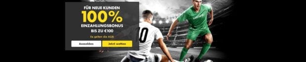 Neue Kunden erhalten bei Bet365 einen 100% bis 100€ Bonus auf die erste Ersteinzahlung