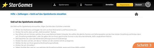Stargames Anmeldung Einzahlung