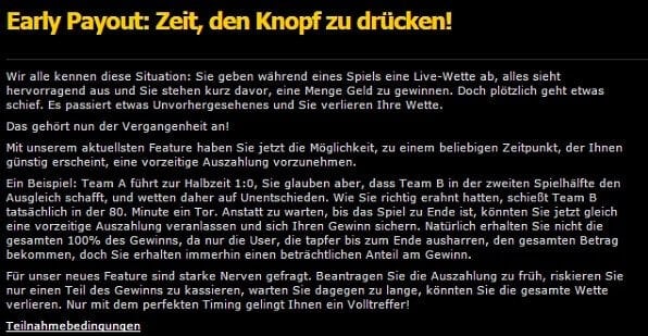 Cashout-Funktion bei bwin