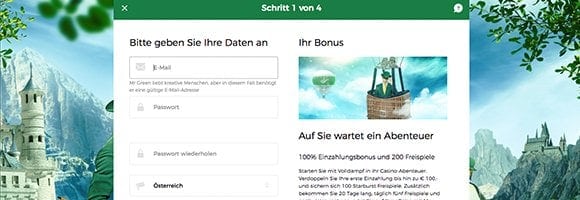 Mr Green Registrierung