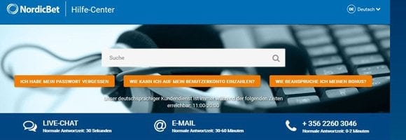 24/7 Kundenservice bei NordicBet
