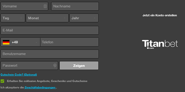 Titanbet Registrierung