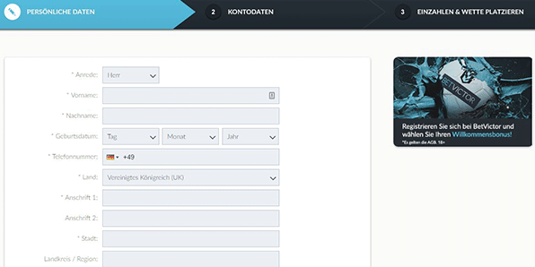 Betvictor Registrierung