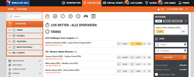 TonyBet Sport Live-Wetten
