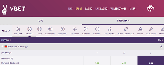 Vbet Wettangebot