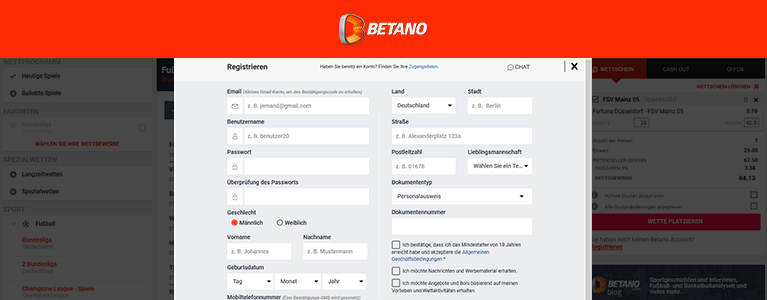 Betano Sports Registrierung