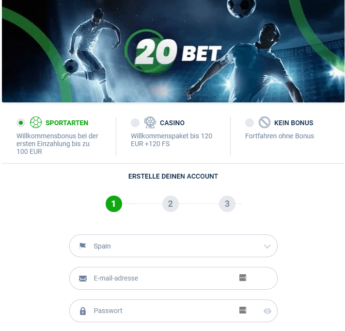 20bet Registrierung